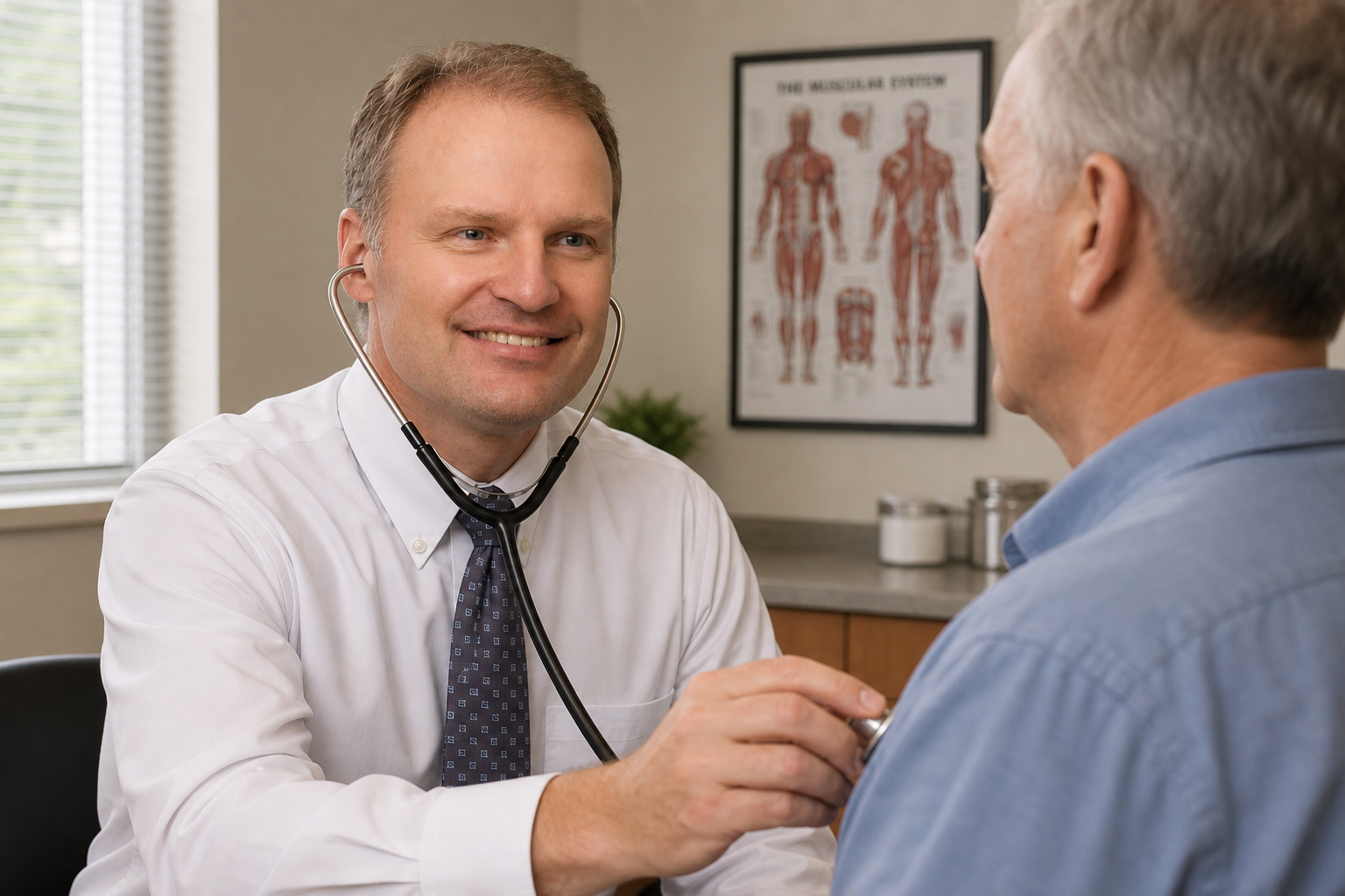 A photo of Dr. Bowman examining a patient.